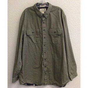 LL Bean Flannel Lined Shacket Green Men’s Size XLT XL Tall Button Front Collar